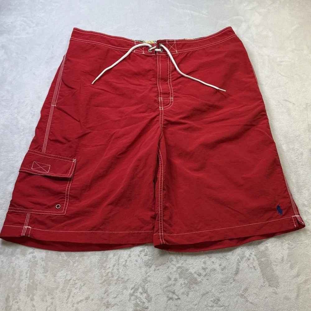 Polo Ralph Lauren Y2K Swim Trunks Board Shorts Red XL Mesh Lined VTG Pockets